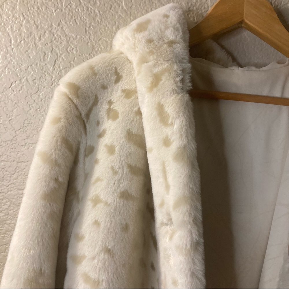 Giacca Cream Reversible Faux Fur Hooded Unique Coat Medium - Picture 13 of 16